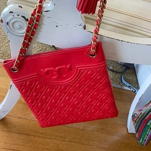 Tory Burch red gold quilted bag Holiday